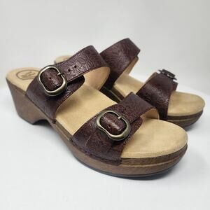 Dansko Sophie 2 Strap Sandal EU40/US9.5-10 Brown Tropical Floral Emboss Leather